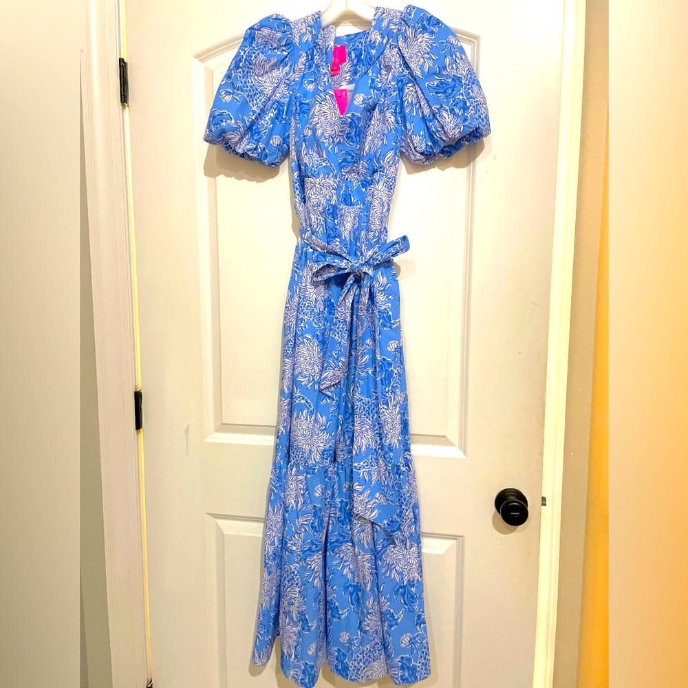 Lilly Pulitzer Dress Size 2 NWT Ezralyn Short Sleeve Cotton Maxi Croc out and L